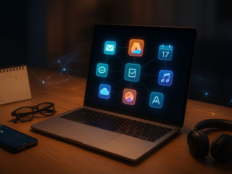 computer with apps showing his tech stack